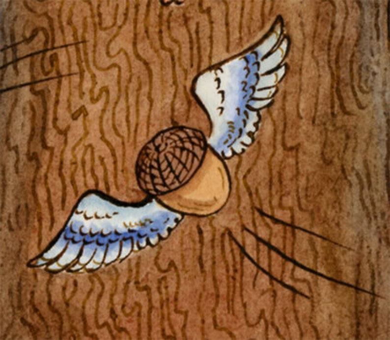 Flying Squirrel Acorn Art Print 11 x 14 Nutty Flyers image 4