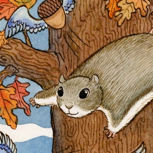 Flying Squirrel Acorn Art Print 11 x 14 Nutty Flyers image 2