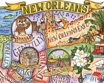 New Orleans Louisiana Map Art Print 16"x20"