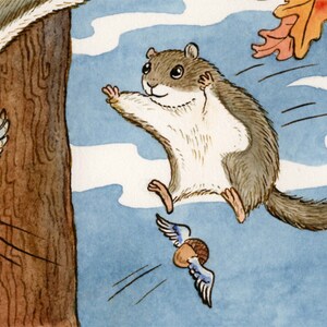 Flying Squirrel Acorn Art Print 11 x 14 Nutty Flyers image 3