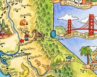 カリフォルニア地図アートプリント 8インチ x 10インチ - Etsy 日本