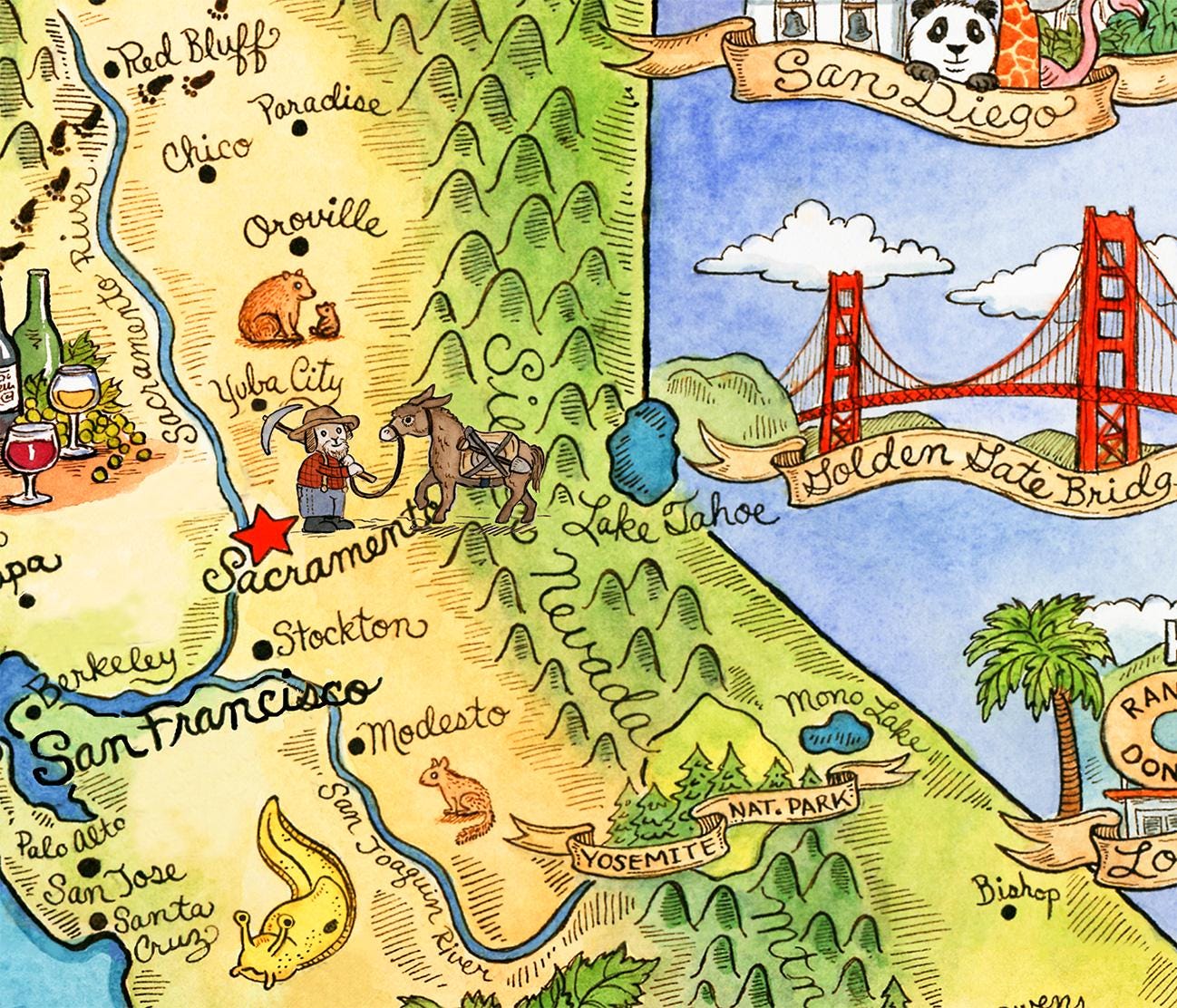 カリフォルニア地図アートプリント 8インチ x 10インチ - Etsy 日本