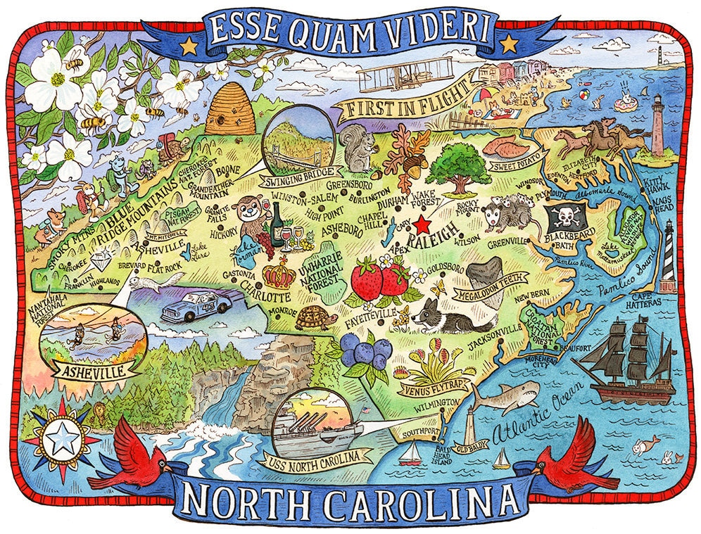 North Carolina State Map 16x20 | Etsy