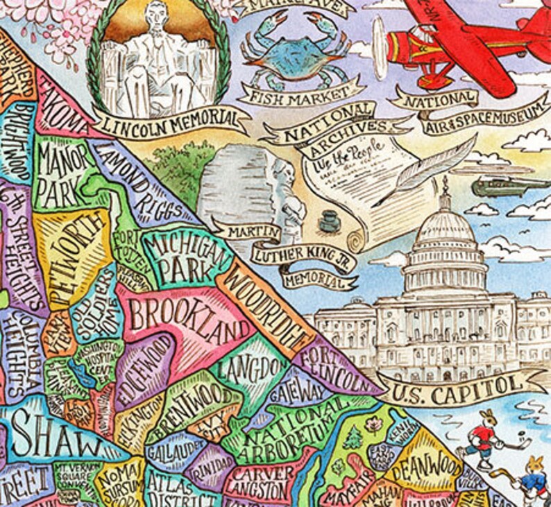 Washington DC Neighborhood Map Art Print 16"x20" - Etsy UK