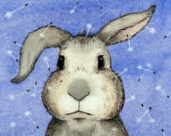 Clover Print - Rabbit Bunny Dandelion Art Blue