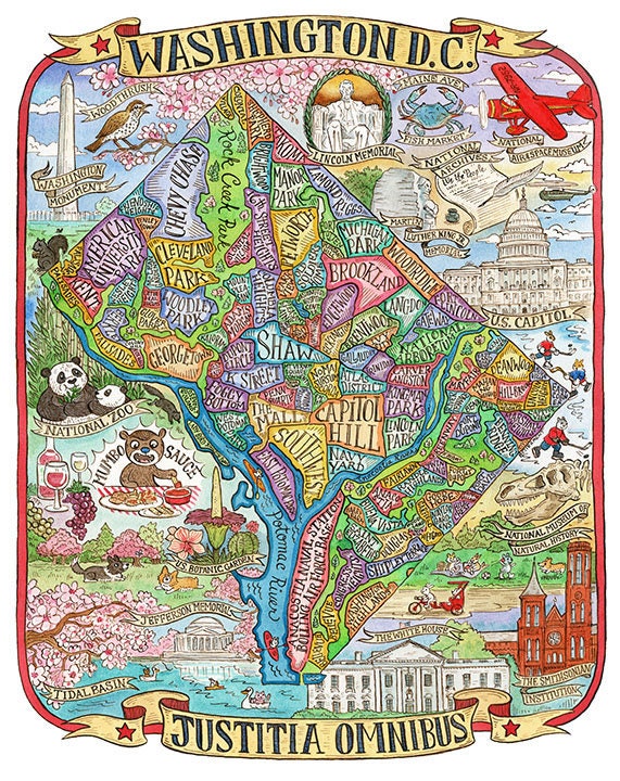 Map Of Dc Neighborhoods Washington Dc Neighborhood Map Art Print 16X20 | Etsy