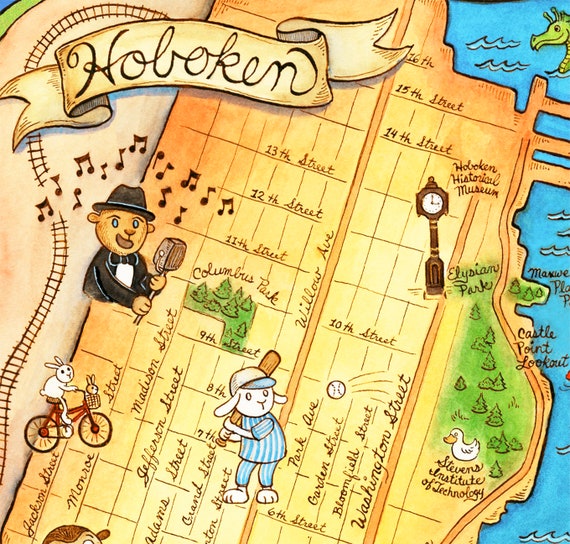 Art & Collectibles Digital Prints Hoboken New Jersey map Hoboken print