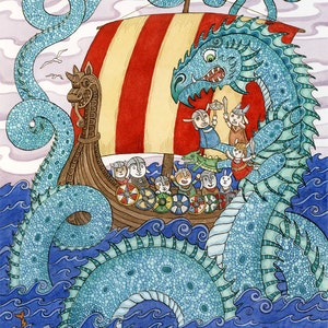 Viking Ship the Saga Norse sea Dragon Art Print 11&quot; x 14&quot;