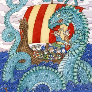 Viking Ship the Saga Norse sea Dragon Art Print 11 x 14 image 1