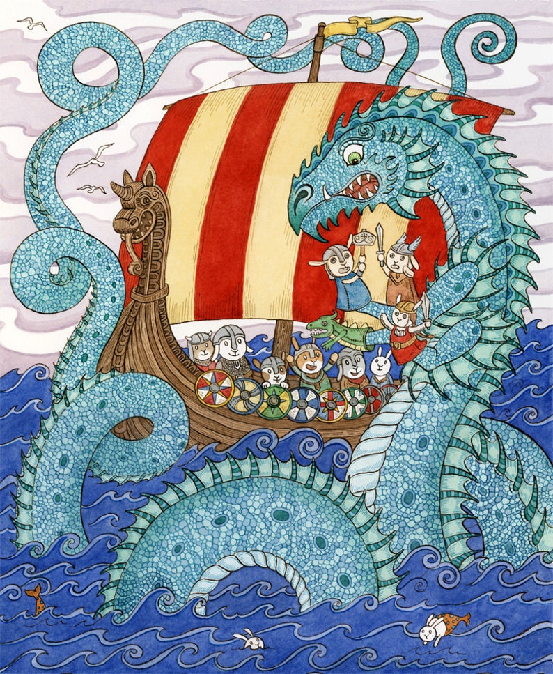 Viking Ship the Saga Norse sea Dragon Art Print 11 x 14 image 1