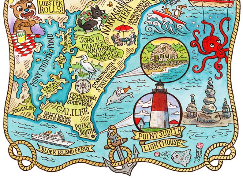 Narragansett Rhode Island Map Art Print 16x 20 Etsy