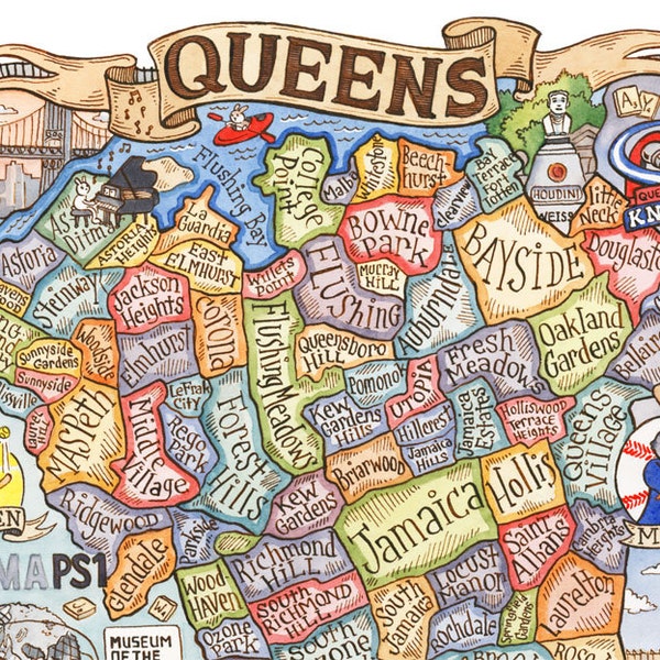 Queens New York Map Kunstdruck 29cm x 35cm