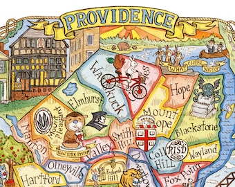 Providence Rhode Island Art Map 8" x 10"