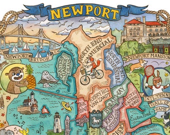 Newport Rhode Island Kaart Art Print 8 "x 10"