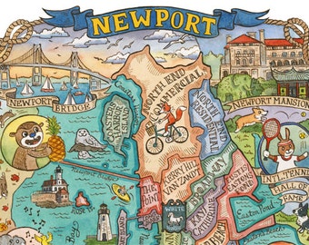 Newport Rhode Island Map Art Print 16" x 20"