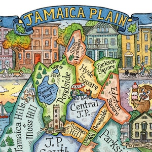 Jamaica Plain Boston Neighborhood Map Art Print 8&quot; x 10&quot;