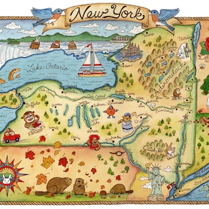 Impression d'art de carte de l'État de New York 27,4 x 35,4 cm
