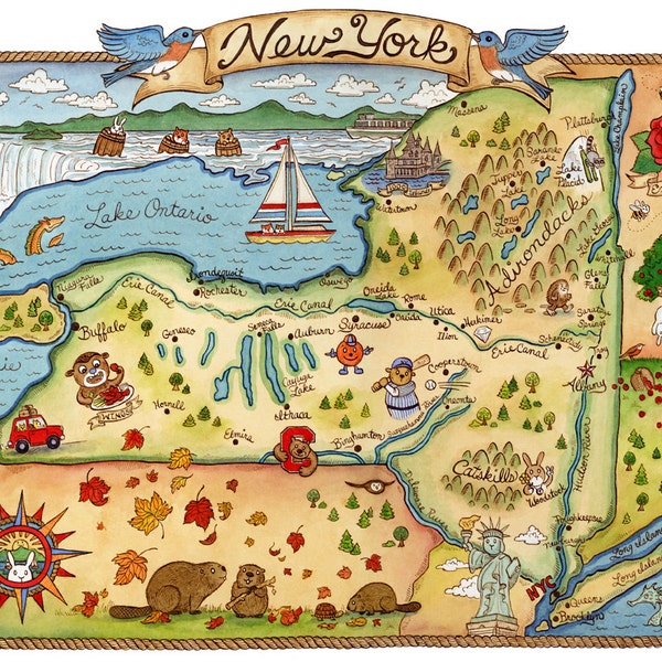 New York State Map Art Print 11" x 14"