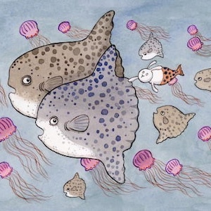 Ocean Sunfish Art, Mola Mola Art, Fish,Ocean Along for the Ride image 1