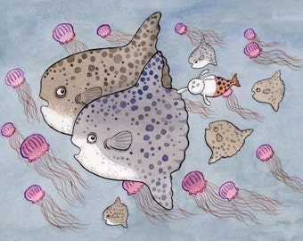 Art océan poisson lune, art mola mola, poisson, océan - Along for the Ride