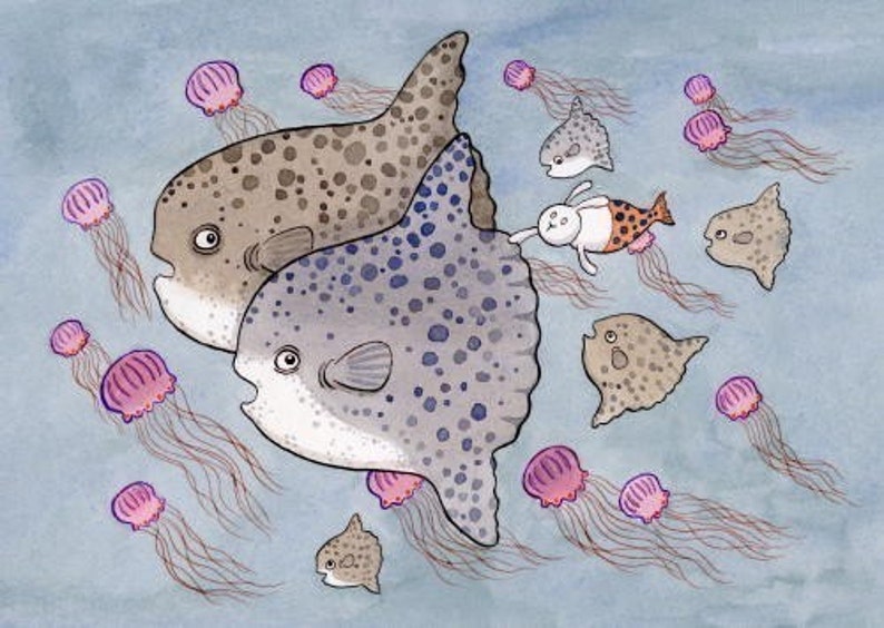 Ocean Sunfish Art, Mola Mola Art, Fish,Ocean Along for the Ride image 1