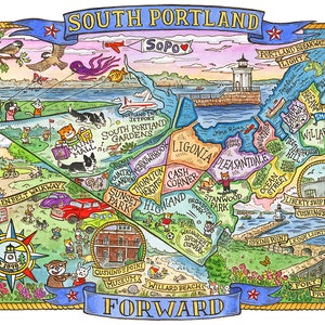 South Portland Maine Illustrated Map
