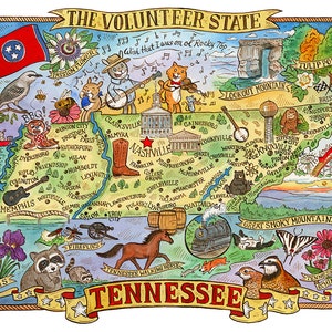 Carte de l'État du Tennessee 27,4 x 35,4 cm