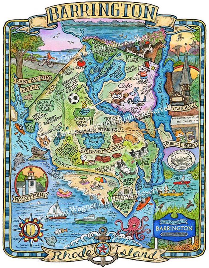 Barrington Rhode Island Map Art Print 16x 20 Etsy Il Hihz 