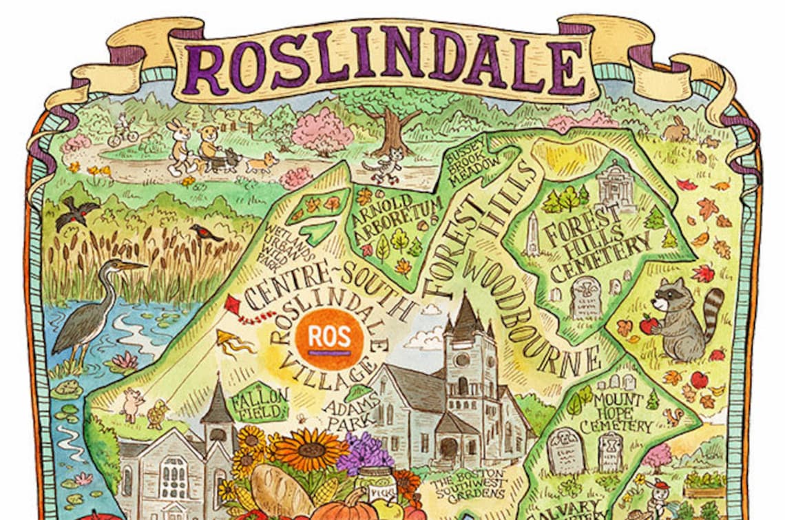 Roslindale Boston Neighborhood Map Art Print