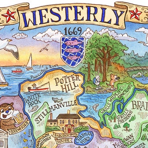Impresión del arte del mapa del oeste de Rhode Island 11"x 14"