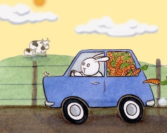 The Getaway - Bunny, Rabbit, Car, Carrot, Farm, Crime Art