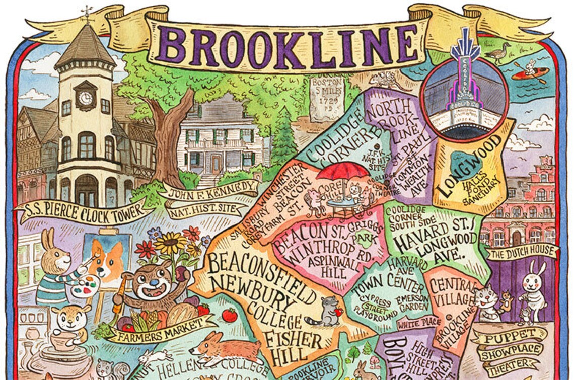 Brookline Massachusetts Map Art Print 8x 10 Etsy