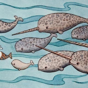 Arctic Print - Narwhals Bunny Ocean Art