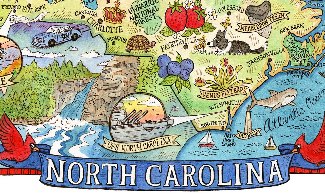 North Carolina State Map 16x20 - Etsy