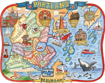 Map Of Portland Maine Area Portland Maine Stadt Stadt Karte 20 X 10 Kunstdruck - Etsy Österreich