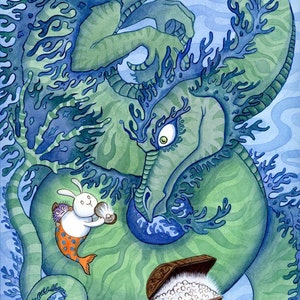 Sea Dragon and Merbunny Art Print The Bargain 8 x 10 imagem 1