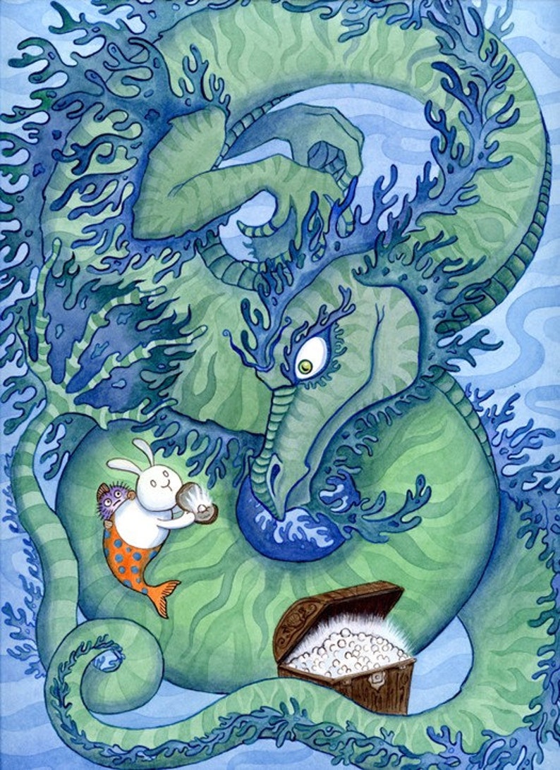 Sea Dragon and Merbunny Art Print The Bargain 8 x 10 imagem 1