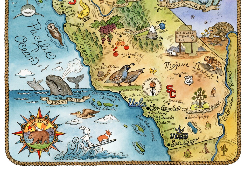 カリフォルニア州アートマップ 16インチ x 20インチ - Etsy 日本