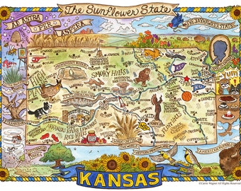 Kansas State Map Art Print 8"x 10"
