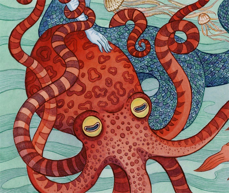 Mermaid Octopus Archival Art Print 8x10 Etsy