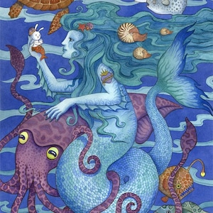 Mermaid art print ocean sealife illustration 11&quot;x14&quot;