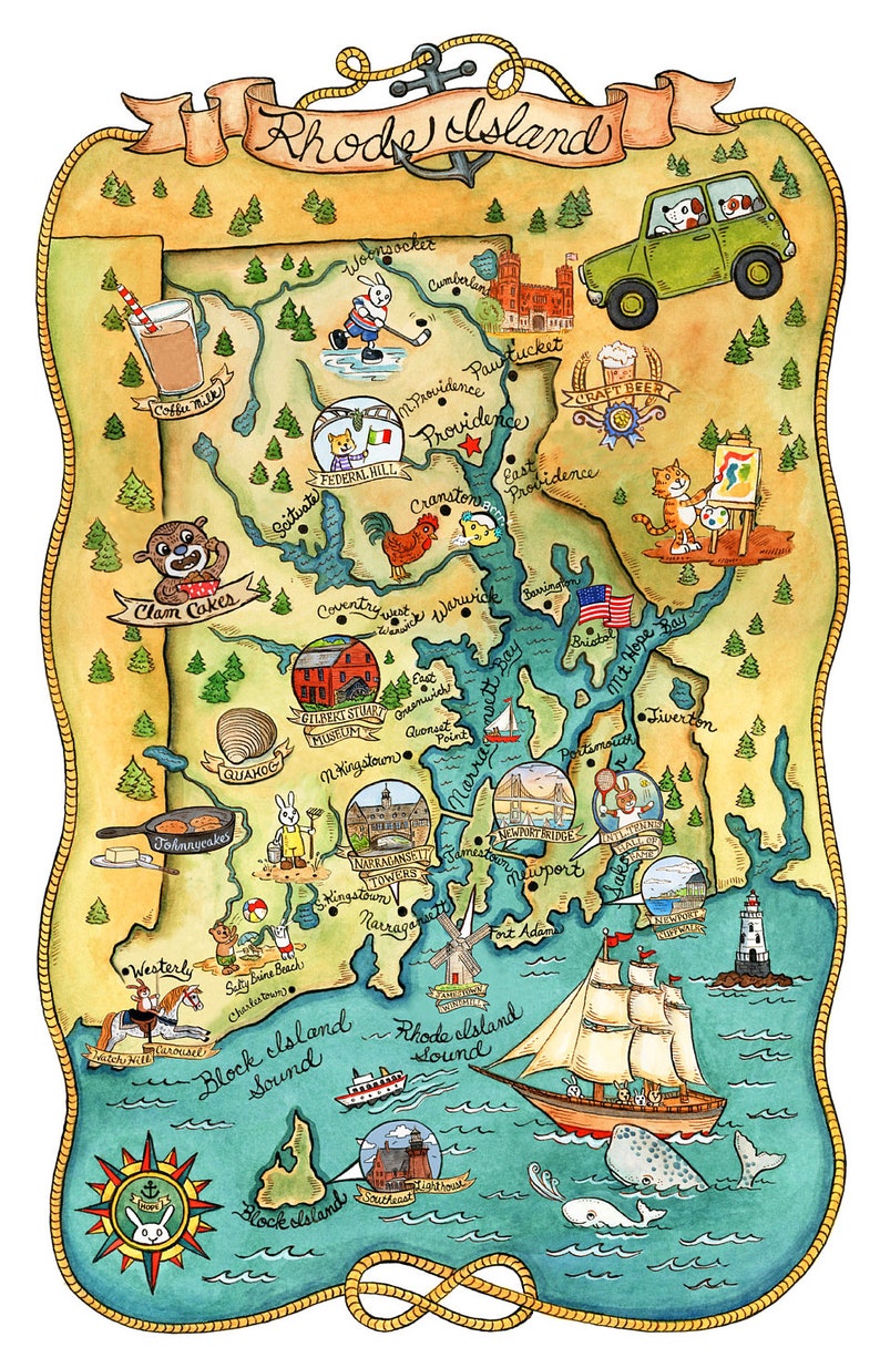 Rhode Island State Map 11 x 14 image 1