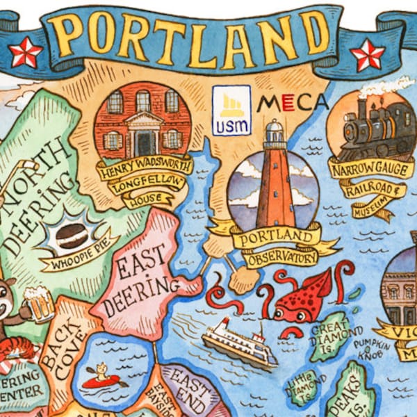 Portland Maine City Neighborhood Map 8" x 10" Art Print