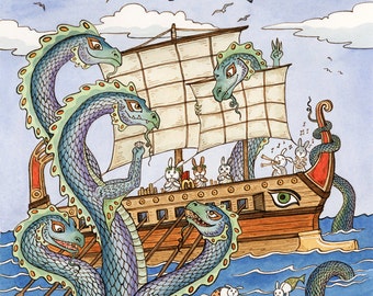The Oddyssey Dragon Hydra Greek Art Print 8
