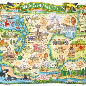 Kaart van de staat Washington, 16 x 20 inch, kunstafdruk