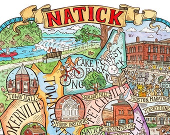 Natick Massachusetts Map Art Print 16"x 20"