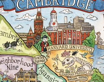 Cambridge Massachusetts Neighborhood Map 11"x14" Art Print