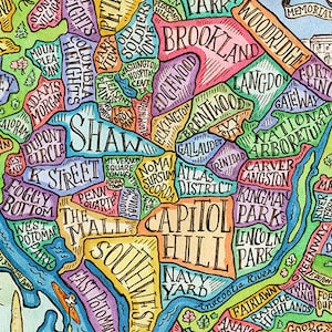 Washington DC Neighborhood Map Art Print 11"x14" - Etsy
