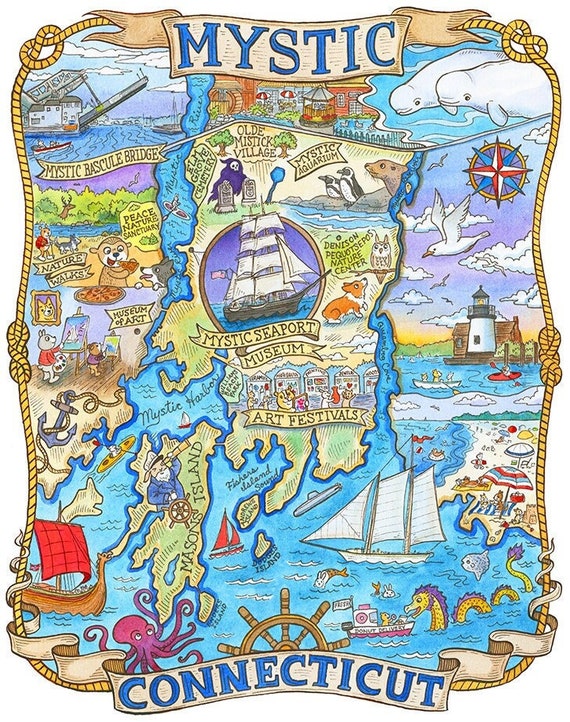 Mystic Connecticut Art Map Print 16x20 Etsy mystic-connecticut-art-map-print-16x20-etsy