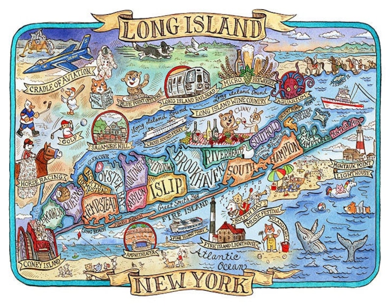 Long Island New York Map 11x14 Etsy